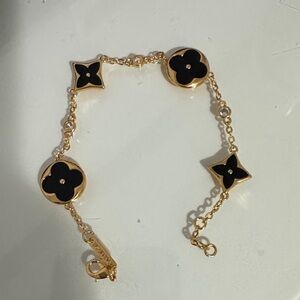Gold and Black Floral Motif Bracelet - Women Jewelry